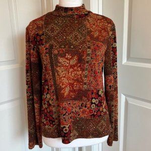 COLDWATER CREEK MOCK NECK RED MULTI COLOR TOP - SIZE SMALL